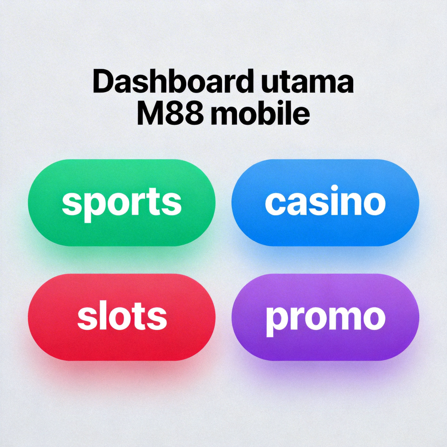 Dashboard utama M88 mobile menampilkan menu sports, casino, slots, dan promo